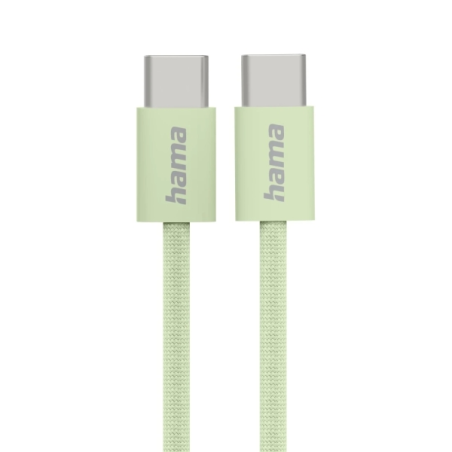 Câble USB-C mâle Hama en tissu - Puissance maximale 60 W - Longueur 1 m - Nylon - Vitesse jusqu'à 480 Mbps - Blindé - Vert paste