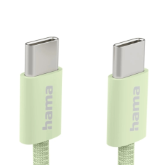 Câble USB-C mâle Hama en tissu - Puissance maximale 60 W - Longueur 1 m - Nylon - Vitesse jusqu'à 480 Mbps - Blindé - Vert paste