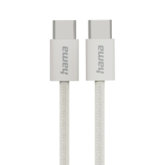 Câble USB-C mâle Hama en tissu - Puissance maximale 60 W - Longueur 1 m - Nylon - Vitesse jusqu'à 480 Mbps - Blindé - Beige
