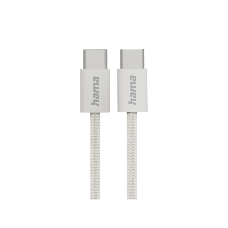 Câble USB-C mâle Hama en tissu - Puissance maximale 60 W - Longueur 1 m - Nylon - Vitesse jusqu'à 480 Mbps - Blindé - Beige