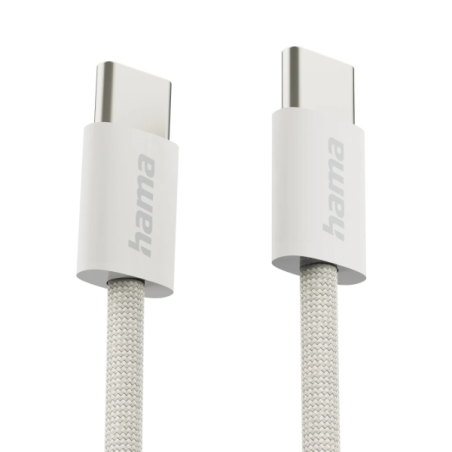 Câble USB-C mâle Hama en tissu - Puissance maximale 60 W - Longueur 1 m - Nylon - Vitesse jusqu'à 480 Mbps - Blindé - Beige