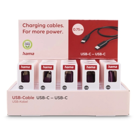 Support d'affichage Hama avec 20 câbles USB - Puissance maximale : 60 W - Longueur : 0,75 m - Vitesse jusqu'à 480 Mbps - Blindé