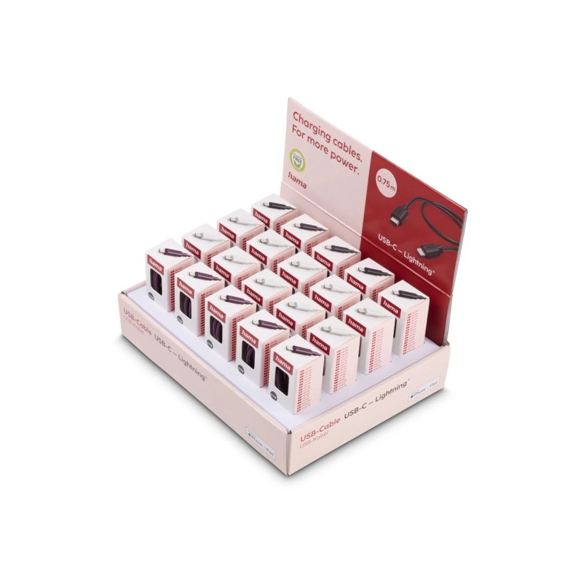 Présentoir Hama avec 20 câbles USB - Longueur 0,75 m - Vitesse jusqu'à 480 Mbps - Blindé - Couleurs assorties