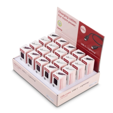 Présentoir Hama avec 20 câbles USB - Longueur 0,75 m - Vitesse jusqu'à 480 Mbps - Blindé - Couleurs assorties