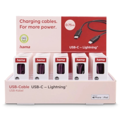 Présentoir Hama avec 20 câbles USB - Longueur 0,75 m - Vitesse jusqu'à 480 Mbps - Blindé - Couleurs assorties