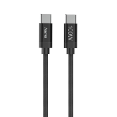 Câble USB-C mâle Hama en tissu - Puissance maximale 100 W - Longueur 1,5 m - Nylon - Vitesse jusqu'à 480 Mbps - Double blindage