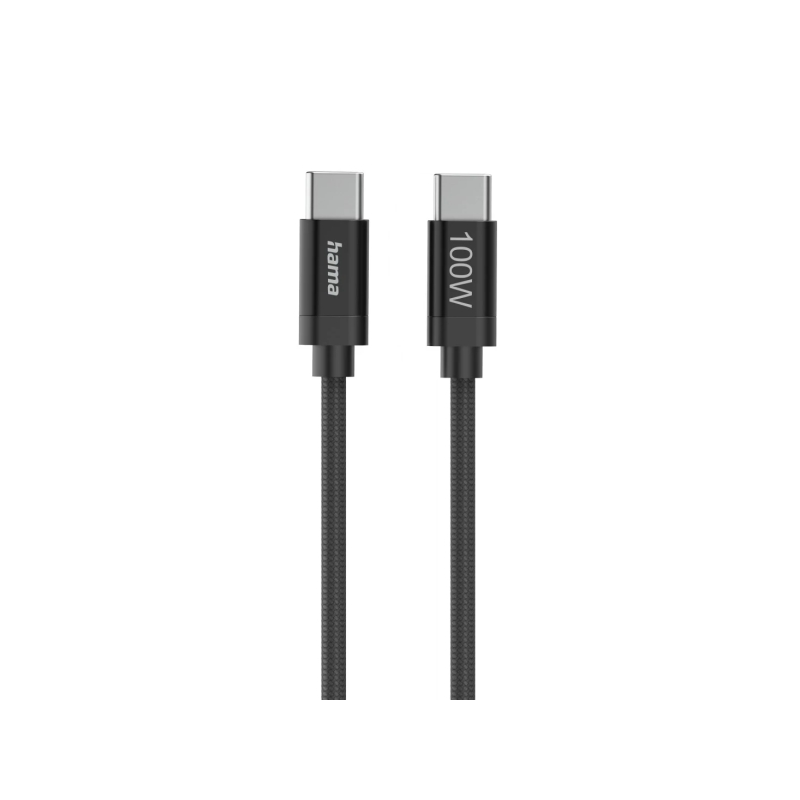 Câble USB-C mâle Hama en tissu - Puissance maximale 100 W - Longueur 1,5 m - Nylon - Vitesse jusqu'à 480 Mbps - Double blindage