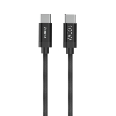 Câble USB-C mâle Hama en tissu - Puissance maximale 100 W - Longueur 1,5 m - Nylon - Vitesse jusqu'à 480 Mbps - Double blindage