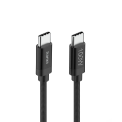 Câble USB-C mâle Hama en tissu - Puissance maximale 100 W - Longueur 1,5 m - Nylon - Vitesse jusqu'à 480 Mbps - Double blindage