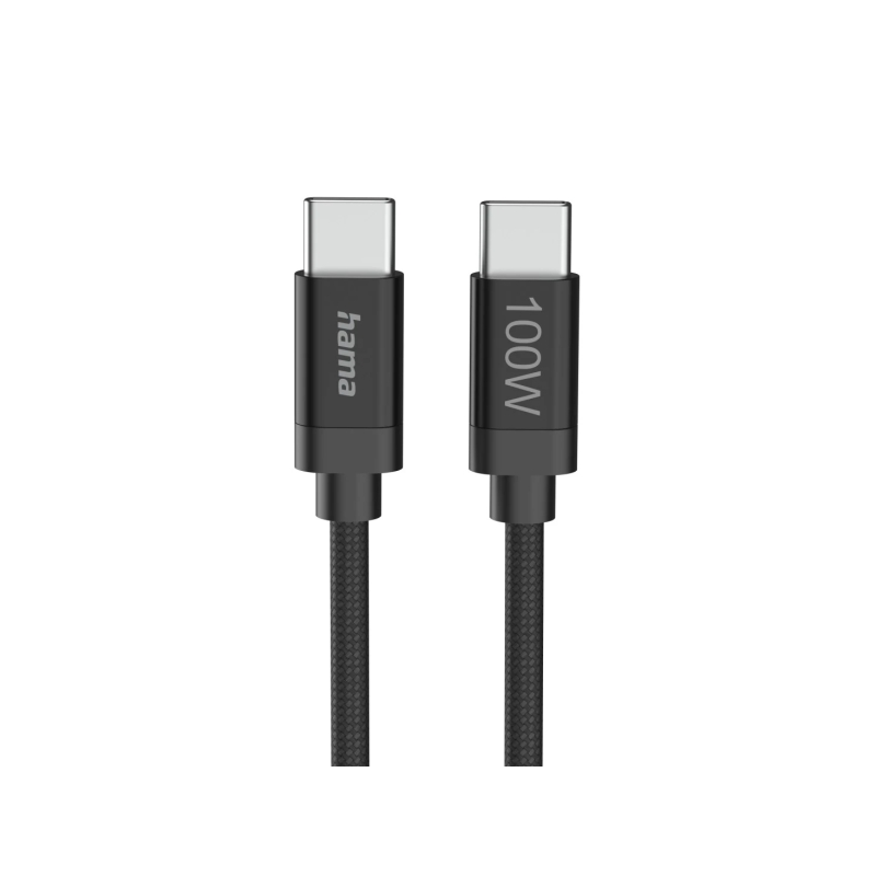 Câble USB-C mâle Hama en tissu - Puissance maximale 100 W - Longueur 3 m - Nylon - Vitesse jusqu'à 480 Mbps - Double blindage -