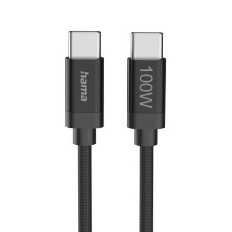 Câble USB-C mâle Hama en tissu - Puissance maximale 100 W - Longueur 3 m - Nylon - Vitesse jusqu'à 480 Mbps - Double blindage -