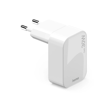 Chargeur mural Hama - 30 W - USB-C - Pliable - Alimentation - GaN - Qualcomm - Blanc