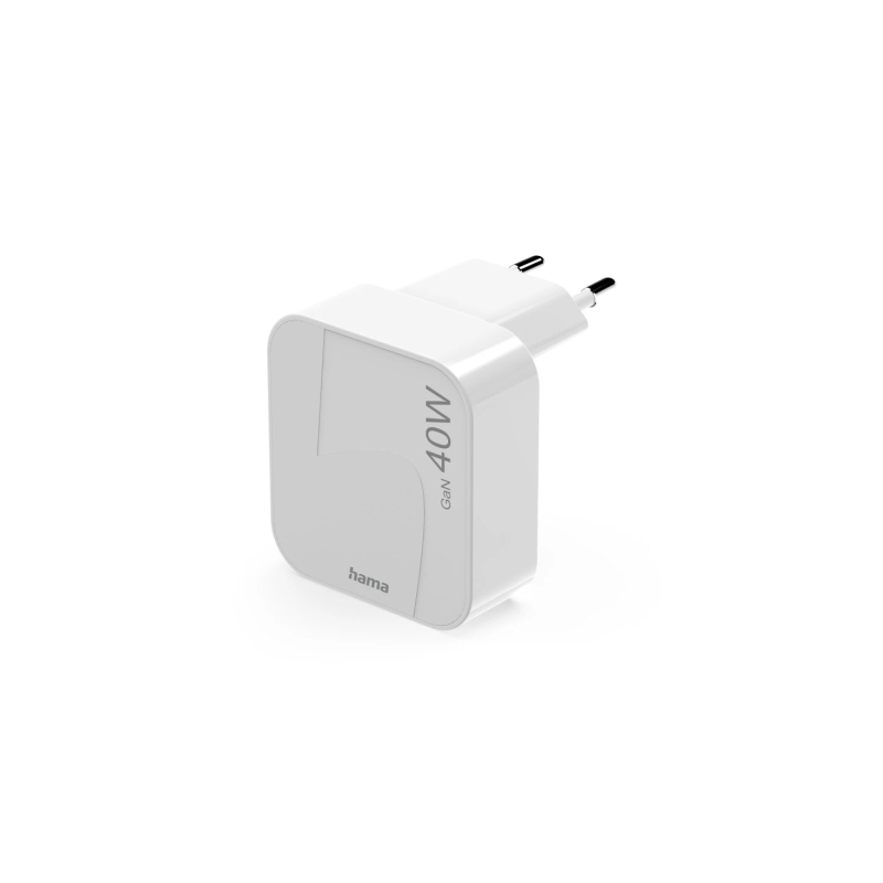 Chargeur mural Hama - Puissance 40 W - Technologie GaN - 2 ports USB-C - Alimentation - Qualcomm - Blanc