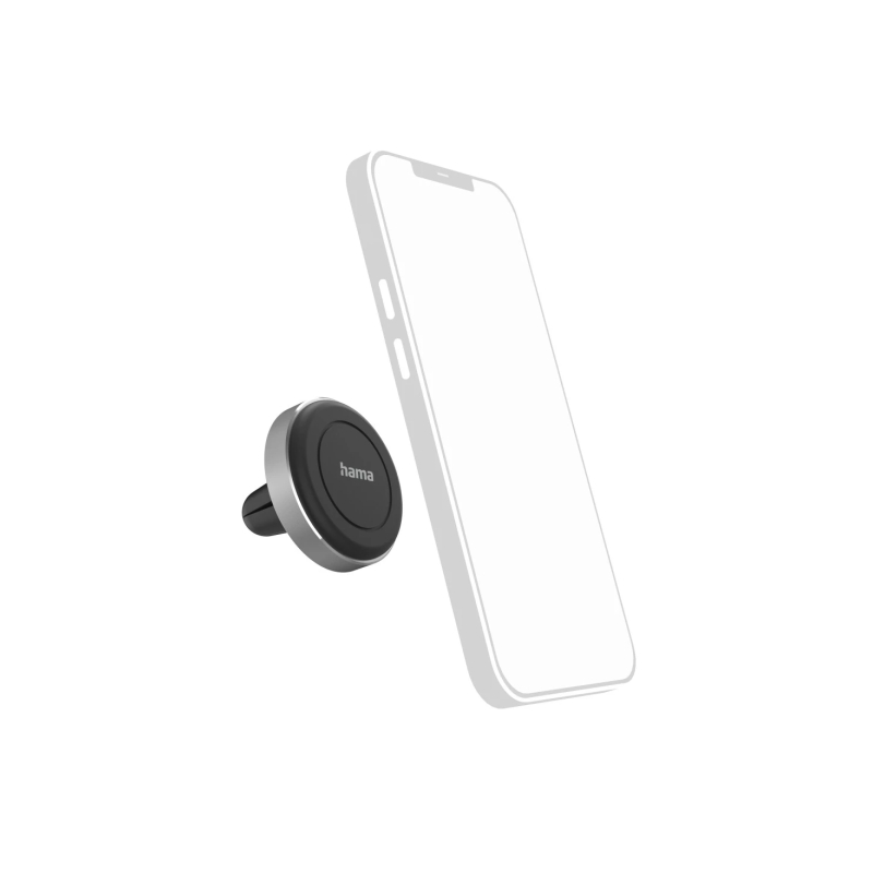 Support magnétique Hama pour smartphone - Fixation sur grille d'aération - Poids max. 200 g - Universel - Aluminium - Noir et ar