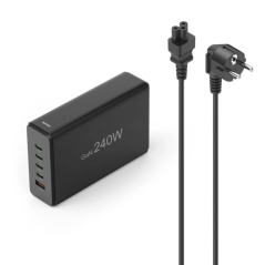Station de charge USB Hama - Câble 1,5 m - 4 ports USB-C - 1 port USB-A - Alimentation - Qualcomm - Technologie GaN - Dimensions