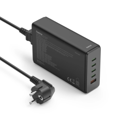 Station de charge USB Hama - Câble 1,5 m - 4 ports USB-C - 1 port USB-A - Alimentation - Qualcomm - Technologie GaN - Dimensions