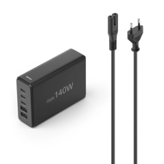 Station de charge USB Hama - 3 ports USB-C - 2 ports USB-A - Câble de 1,5 m - Alimentation - Qualcomm - GaN - Dimensions : 3,1 x
