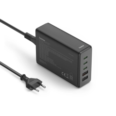 Station de charge USB Hama - 3 ports USB-C - 2 ports USB-A - Câble de 1,5 m - Alimentation - Qualcomm - GaN - Dimensions : 3,1 x
