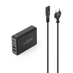 Station de charge USB Hama - Puissance 65 W - 2 ports USB-C - Câble de 1,5 cm - Alimentation - Qualcomm - GaN - Noir