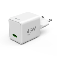 Chargeur mural Hama - Puissance 45 W - USB-C - GaN - Alimentation - Qualcomm - Blanc