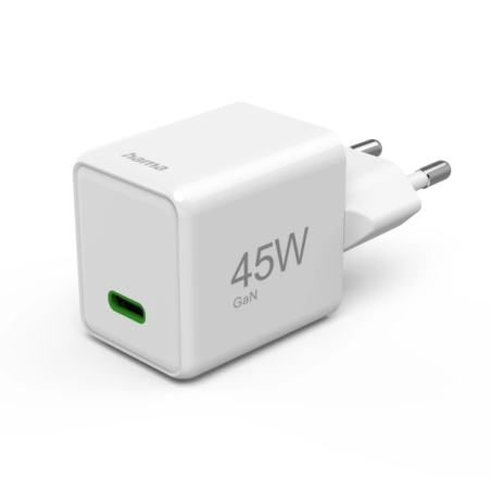 Chargeur mural Hama - Puissance 45 W - USB-C - GaN - Alimentation - Qualcomm - Blanc