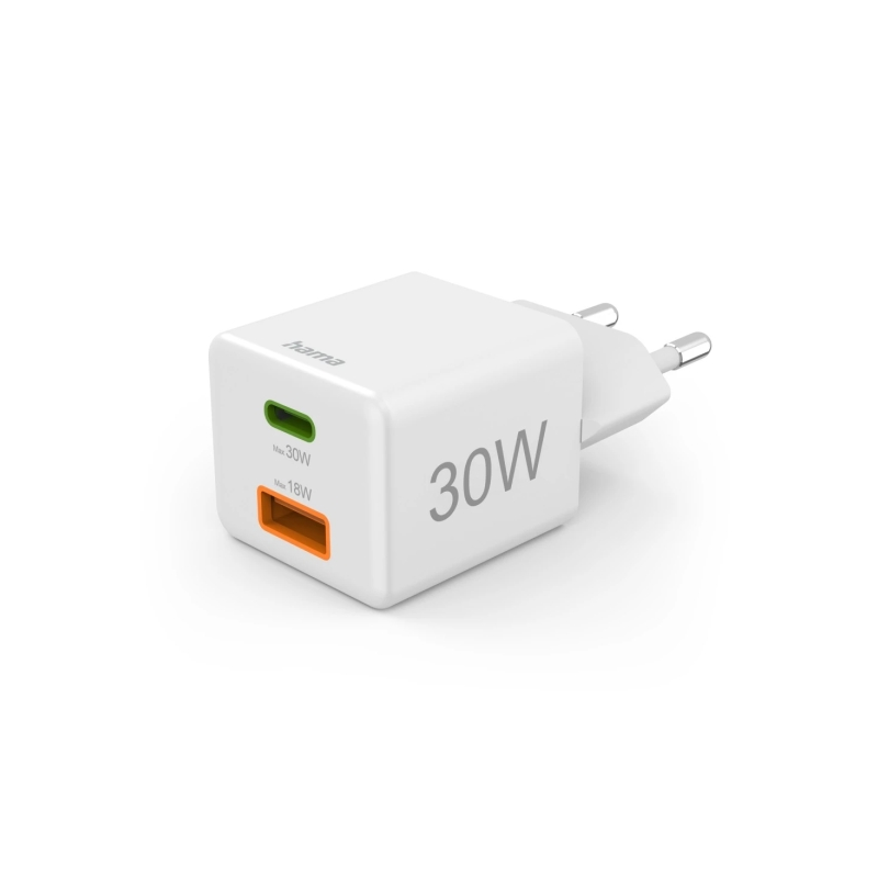 Chargeur mural Hama - Puissance 30 W - USB-C - USB-A - Alimentation - Qualcomm - Blanc