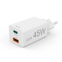 Chargeur mural Hama - Puissance 45 W - USB-C - USB-A - Alimentation - Qualcomm - Blanc