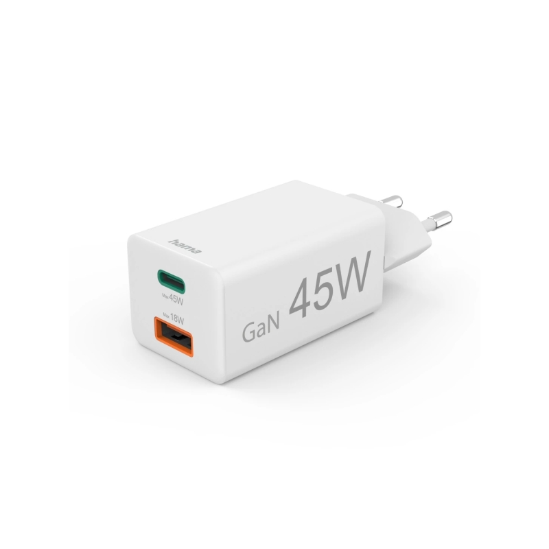 Chargeur mural Hama - Puissance 45 W - USB-C - USB-A - Alimentation - Qualcomm - Blanc