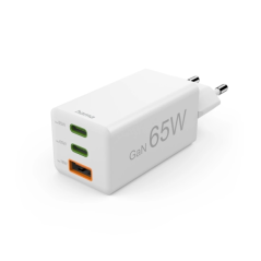 Chargeur mural Hama - Puissance 65 W - 2 ports USB-C - 1 port USB-A - Alimentation - Qualcomm - GaN - Blanc