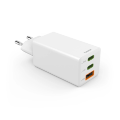 Chargeur mural Hama - Puissance 65 W - 2 ports USB-C - 1 port USB-A - Alimentation - Qualcomm - GaN - Blanc