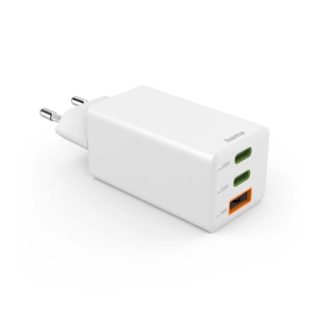 Chargeur mural Hama - Puissance 65 W - 2 ports USB-C - 1 port USB-A - Alimentation - Qualcomm - GaN - Blanc
