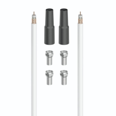 Kit de connexion satellite Hama Essential avec 7 pièces : câble coaxial de 20 m, 4 connecteurs F, 2 gaines étanches, blindage de