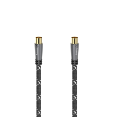 Câble coaxial d'antenne Hama Prime mâle/femelle - Longueur : 1,5 m - Connecteurs plaqués or - Blindage : 120 dB - Impédance : 75