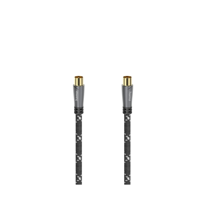 Câble coaxial d'antenne Hama Prime mâle/femelle - Longueur : 1,5 m - Connecteurs plaqués or - Blindage : 120 dB - Impédance : 75