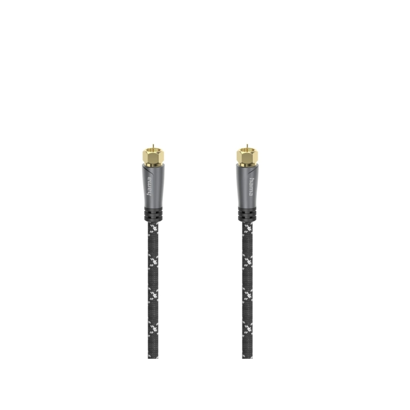 Câble d'antenne coaxial Hama Prime - Longueur 1,5 m - Bornes plaquées or - Connecteur F mâle - Blindage 120 dB - Impédance 75 oh