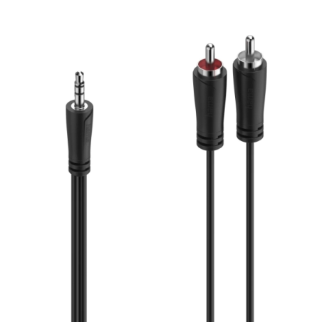 Câble audio Hama Essential - 2 prises RCA mâles - Prise jack 3,5 mm mâle - Longueur 1,5 m - Stéréo - Noir