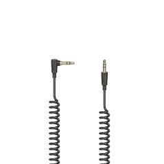 Câble audio spiralé coudé à 90° Hama Essential - Longueur : 1,5 m - Stéréo - Jack mâle 3,5 mm - Noir