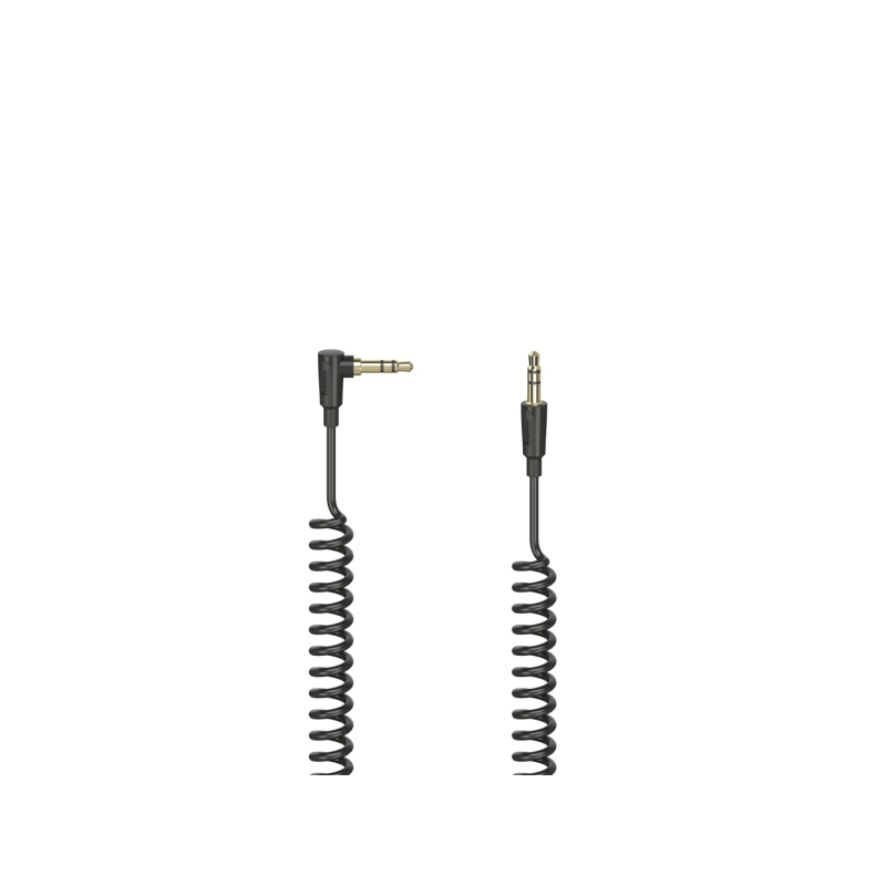 Câble audio spiralé coudé à 90° Hama Essential - Longueur : 1,5 m - Stéréo - Jack mâle 3,5 mm - Noir