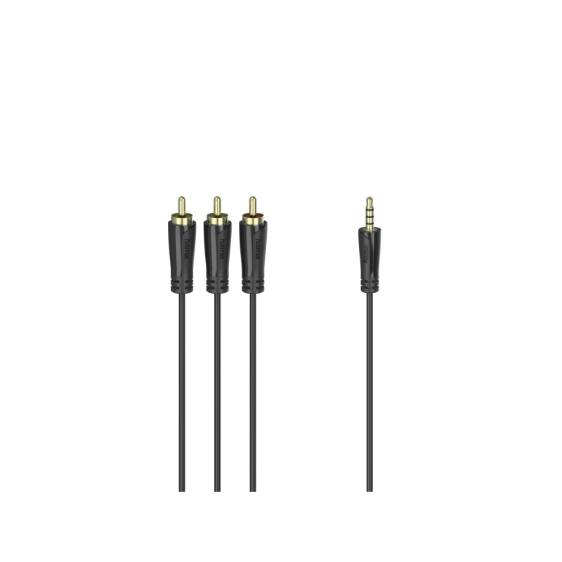 Câble audio Hama Essential - Jack mâle 3,5 mm - 3 RCA mâles - Contacts plaqués or - Longueur 1,5 m - Noir