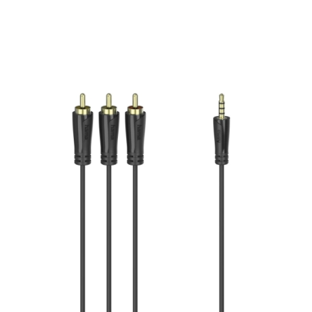 Câble audio Hama Essential - Jack mâle 3,5 mm - 3 RCA mâles - Contacts plaqués or - Longueur 1,5 m - Noir