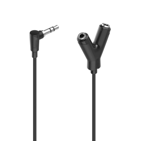 Câble audio Hama Essential - 2 prises jack femelles 3,5 mm - 1 prise jack mâle 3,5 mm - Longueur : 12 cm - Noir