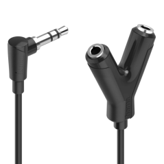 Câble audio Hama Essential - 2 prises jack femelles 3,5 mm - 1 prise jack mâle 3,5 mm - Longueur : 12 cm - Noir