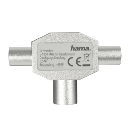 Répartiteur d'antenne Hama Essential - Connecteur coaxial femelle - Connecteur coaxial mâle x2 - Métal - Argent