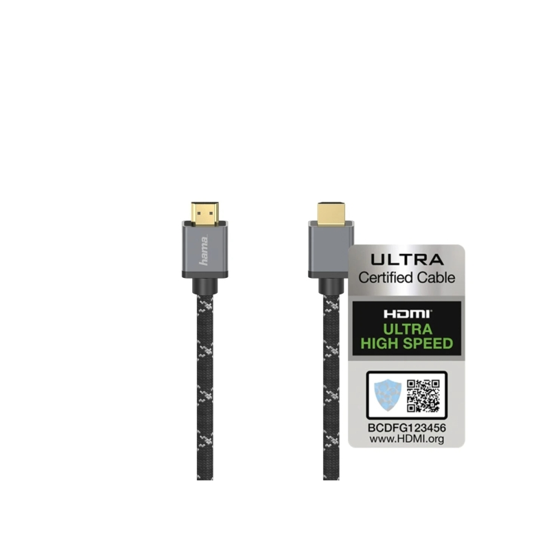Câble HDMI 8K mâle Hama Prime - Longueur : 2 m - Certifié - Compatible eARC - Connecteurs plaqués or - Ethernet - Vitesse jusqu'