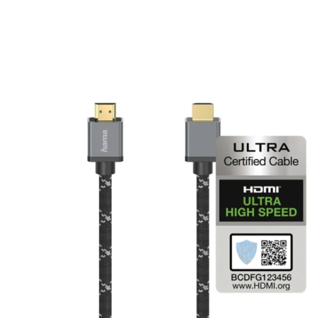 Câble HDMI 8K mâle Hama Prime - Longueur : 2 m - Certifié - Compatible eARC - Connecteurs plaqués or - Ethernet - Vitesse jusqu'