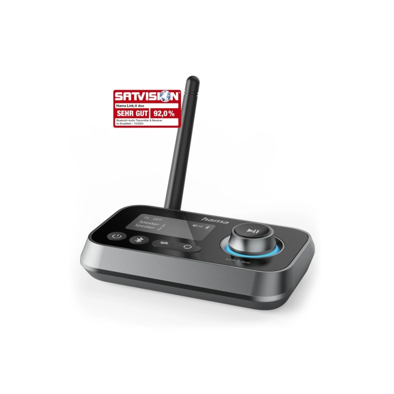 Adaptateur audio Bluetooth Hama Link It Duo - USB-C - Prise jack 3,5 mm - Portée de 10 m - Écran LCD - Noir