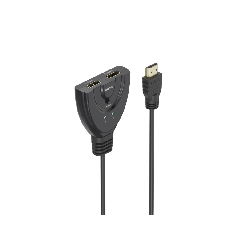 Commutateur HDMI 4K Hama Essential - Câble de 1,7 cm - Voyant LED - 2 entrées HDMI femelles - 1 sortie HDMI mâle - Noir