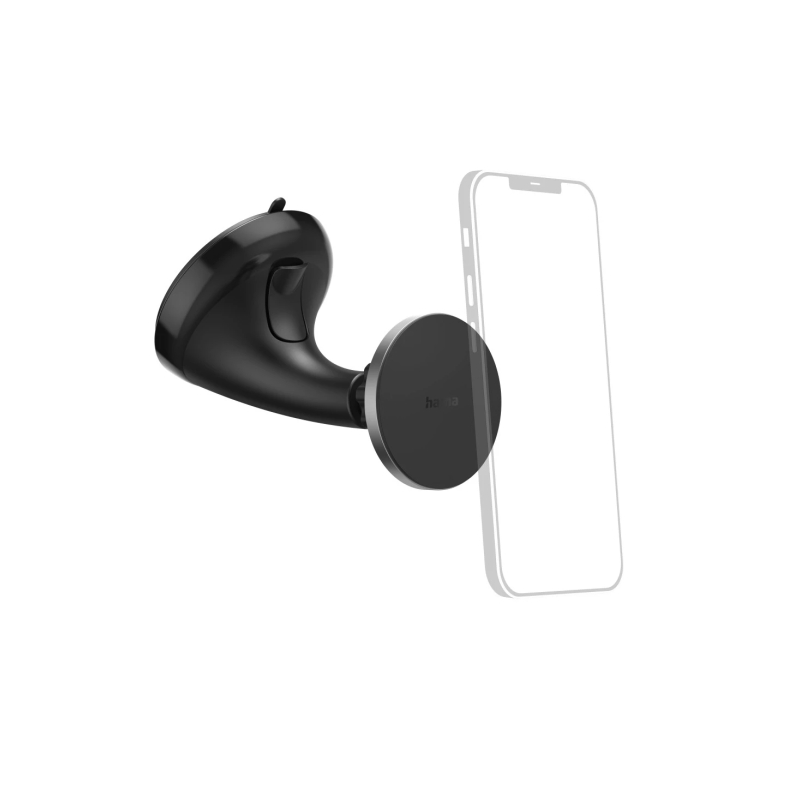 Support de voiture Hama pour smartphone - Magnétique - Ventouse pour pare-brise - Poids max. 230 g - Aluminium - Noir