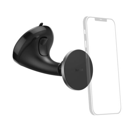 Support de voiture Hama pour smartphone - Magnétique - Ventouse pour pare-brise - Poids max. 230 g - Aluminium - Noir