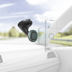 Support de voiture Hama pour smartphone - Magnétique - Ventouse pour pare-brise - Poids max. 230 g - Aluminium - Noir